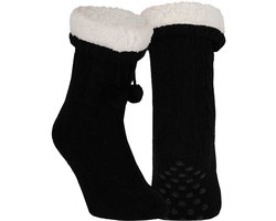 Apollo Huissloffen - kinderen - gebreid - slofsokken - zwart - one size maat 36/41 - fleece