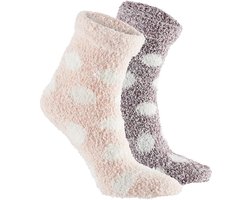 Apollo Huissokken / bedsokken met stippen - kinderen - grijs / roze - 2 paar - maat 36-41 - slofsokken