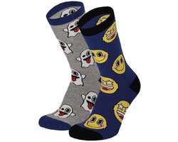Apollo - Jongens - Sokken - Antislip - Smiley's - Blauw - 2-pack - Maat 35/38