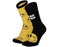 Apollo - Jongens - Sokken - Antislip - Smiley's - Zwart - 2-pack - Maat 35/38