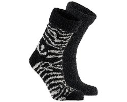 Apollo Kinderen bedsokken/huissokken - 2-pak - zwart/wit - maat 36-40