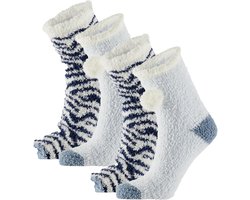 Apollo Kindersokken - 2 pack - blauw/wit - maat 36/41 - pluche - warm