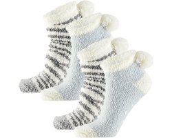 Apollo Kindersokken - 2 pack - blauw/wit - one size - pluche - warm