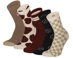 Apollo - Sokken - Smiley's - 5-pack - Beige - Maat 35/38