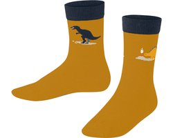 FALKE Dinosaurs gedessineerd katoen sokken kinderen geel - maat 19-22