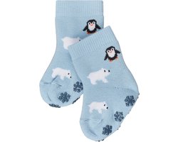 FALKE Winter Animals Noppen op de zool katoen huissokken baby blauw - maat 80-92