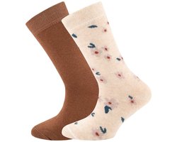 kindersokken met uni/bloemen print – Beige melange – 23-26