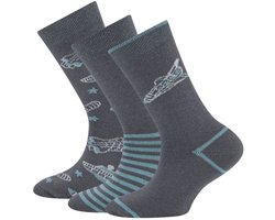 Sokken Ewers - 3-PACK - Donkergrijs met Ruimteschepen & Sterren & Streepjes ijsblauw-39/42