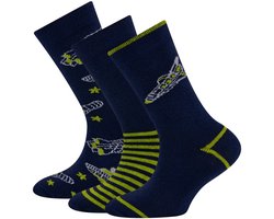Sokken Ewers Kindermaat - 3-PACK - Donkerblauw met Ruimteschepen & Sterren & Streepjes Groen-27/30