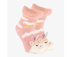 1 paar kinder huissokken eenhoorn met antislip - Roze - Maat 35/38