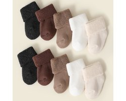 10 paar babysokjes van badstofkatoen met boord voor pasgeboren meisjes en jongens. Antislip, comfortabele, dikke, warme sokken van 9-10 cm (geschikt voor baby's van 6-12 maanden).