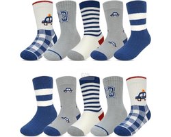 10 paar kindersokken - jongens- en meisjesmaten - dierenprint - puur katoen - bootsokken - maat M