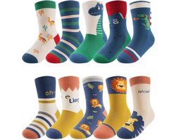 10 paar kindersokken voor meisjes en jongens, leuke katoenen sokken met dierenprint, halfhoge sokken voor winter/zomer, maat S (21-24)