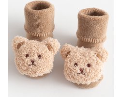 2 paar herfst- en wintersokken voor baby's en peuters - Antislip wintersokken voor baby's - Dikke zachte vloersokken - Warme katoenen sokken voor peuters - Leuke cartoonpatroon kindersokken - Mid-tube peutersokken - Maat S (0-1 jaar) - bruin