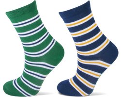 2 Paar kindersokken - Gestreept - Groen/Blauw - Maat 23-26