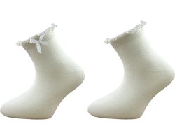 2 paar meisjessokken - Ruches/Strikje - Ecru - Maat 27-30