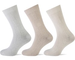 3-pack damessokken katoen zonder voelbare teennaad - zandkleur- 36/42