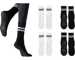 4 Paar Dames & Meisjes Antislip Sokken – Wit/Zwart – Yoga & Sport – Maat 35-38