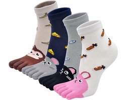 4 paar - Teensokken - Kindersokken 5 Teensokken van katoen - Teensokken - Kindersokken - 4 paar leuke sokken - Jongens en Meisjes - kleurrijke kindersokken sport - kindersokken met print - 3 tot 7 jaar oud - Gebreide Sokken