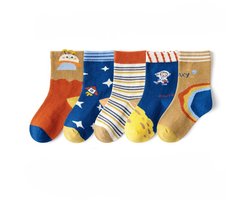 5 paar warme katoenen sokken voor jongens en meisjes, Blauwe robot, L 6-8 jaar oud