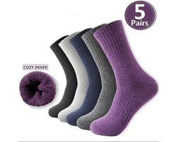 5-pack wollen sokken voor dames, warm voor wandelen, winter, dik, comfortabel voor bemanningsleden, comfortabel voor dameslaarzen, werksokken, cadeauset