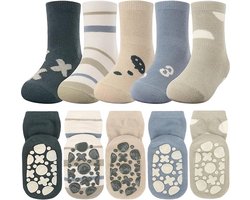 5 x Antislipsokken voor baby's - Lente- en herfstsokken voor kinderen - Gekamde katoenen babysokken - Warme cartoon katoenen sokken - Antislipsokken voor peuters - Geschikt voor jongens en meisjes van 0-1 jaar
