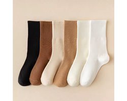 6 Paar Fijngebreide Dames Sokken – Maat 36–40 – Effen & Neutrale Kleuren – Comfortabel, Ademend & Stretch – Geschikt voor Casual, Werk & Schoenen