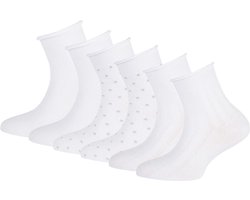 6 paar Meisjessokken - basic/stippen/ribbel - Wit - Maat 35-38