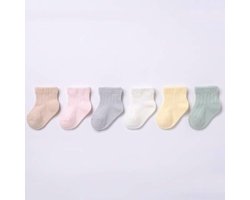 6-Pack Baby Sokken – Meisjes – 6-24 Maanden – Pastel Kleuren - baby sokken meisjes – pastel baby sokjes – fijne gebreide sokken – sokken 6-24 maanden