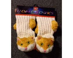 Anti-slip slofsok met poes - Homesock - huissokken - beige - 31/34