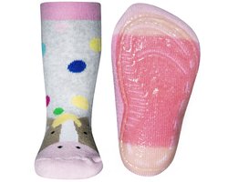 Antislipsok met paardenhoofd grijs met roze-18/19