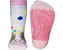 Antislipsok met paardenhoofd grijs met roze-23/24