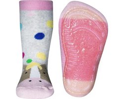 Antislipsok met paardenhoofd grijs met roze-29/30