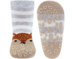 Antislipsokken Ewers Babymaat - Lila & Creme & Beige met Vosje - Nopjes Siliconen -19/22