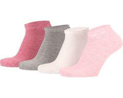 Apollo - Bamboe Sneakersokken Kids - Roze - 4 Pak - Maat 23/26 - Sneakersokken kinderen - Kindersokken - Naadloos