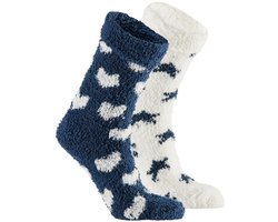 Apollo bedsokken / huissokken - kinderen - 2-pack - navy/wit - one size - Slaapsokken - Slofsokken
