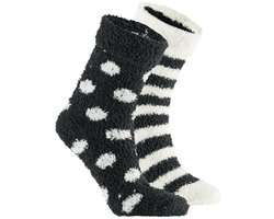 Apollo bedsokken / huissokken - kinderen - 2-pack - zwart/wit - one size - Slaapsokken - Slofsokken