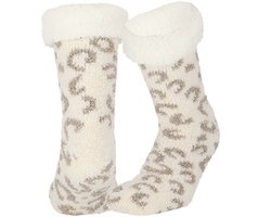 Apollo - Dames - Huissokken - Panterprint - Antislip - One Size - Beige