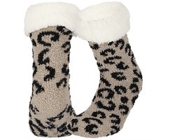 Apollo - Dames - Huissokken - Panterprint - Antislip - One Size - Bruin