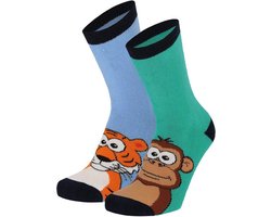 Apollo - Huissokken - 2-pack - Antislip - Dieren - Blauw - Groen - Maat 27/30