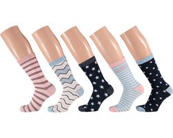 Apollo - Kindersokken Happy - Blauw/Roze - Maat 27/30 - Kindersokken meisjes - Sokken kind - Sokken jongens - Sokken meisjes - Kindersokken multipack