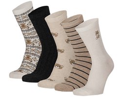 Apollo - Sokken - Beertjes - 5-pack - Beige - Maat 31/34