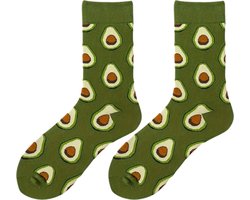 Avocado Sokken - Grappige Sokken - Dames maat 37-41 - Funny Socks Eten - Groen/Vegan