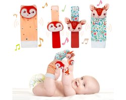 Baby pols rammelaarsokken, baby rammelaarsokken en baby pols rammelaars, geschikt voor 0-3 6-12 maanden pasgeboren hand- en voet speelgoed