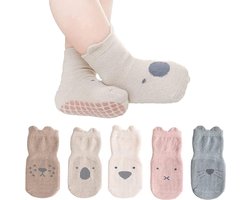 Baby Sokken - 5 Paar - Baby vloersokken - Antislip Sokken - Kind Sokken - Kind Baby - Veelkleurig - Maat M - 1-3 Jaar Oud - Enkelsokken - Slofsokken Baby - Warme Sokken - Antislip mid-tube kruipsokken - Newborn - Kraam Cadeau - Baby Cadeau