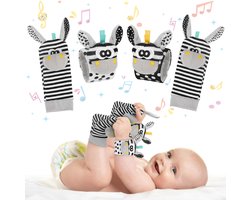 Babyspeelgoed 0-6 maanden, voetzoekers en polsrammelaars voor baby's, speelgoed voor pasgeborenen, sensorisch speelgoed, babybenodigdheden voor jongens en meisjes, polsrammelaar, cadeaus, speelgoed 0 3 6 9 maanden, grijs