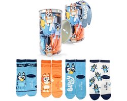 Bluey Sokken in Spaarpot – 4 Paar – Kindersokken – Cadeauverpakking – Officieel Gelicenseerd
