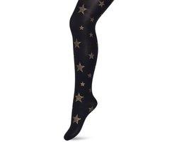 Bonnie Doon Kinder Panty met Glitter Sterren Zwart/Goud 50 Denier maat 152/158 - Meisjes Panty - Glitter Sterretjes - Panty Kinderen 50 den - Tiener Panty - Feestelijk - Kids Twinkling Starts Tights Doorschijnend - Black/Gold - BN553973.135