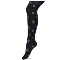 Bonnie Doon Kinder Panty met Glitter Sterren Zwart/Zilver 50 Denier maat 140/146 - Meisjes Panty - Glitter Sterretjes - Panty Kinderen 50 den - Tiener Panty - Feestelijk - Kids Twinkling Starts Tights Doorschijnend - Black/Silver - BN553973.141