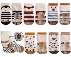 Dikke antislip babysokken - 5 paar warme wintersokken met antislip voor peuters - Kruipsokken voor meisjes en jongens - Maat M, 1-3 jaar